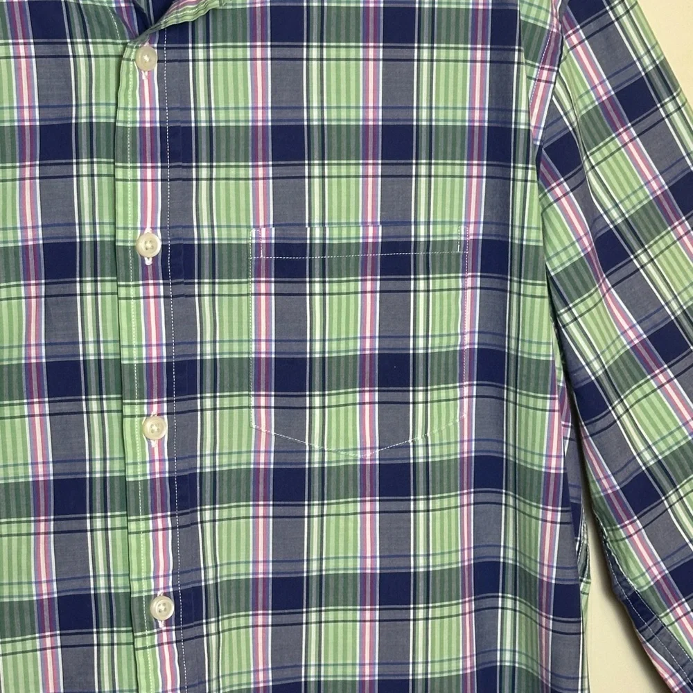 Brooks Brothers Button Up Shirt XXL Long Sleeve Blue Green Plaid 100% Cotton